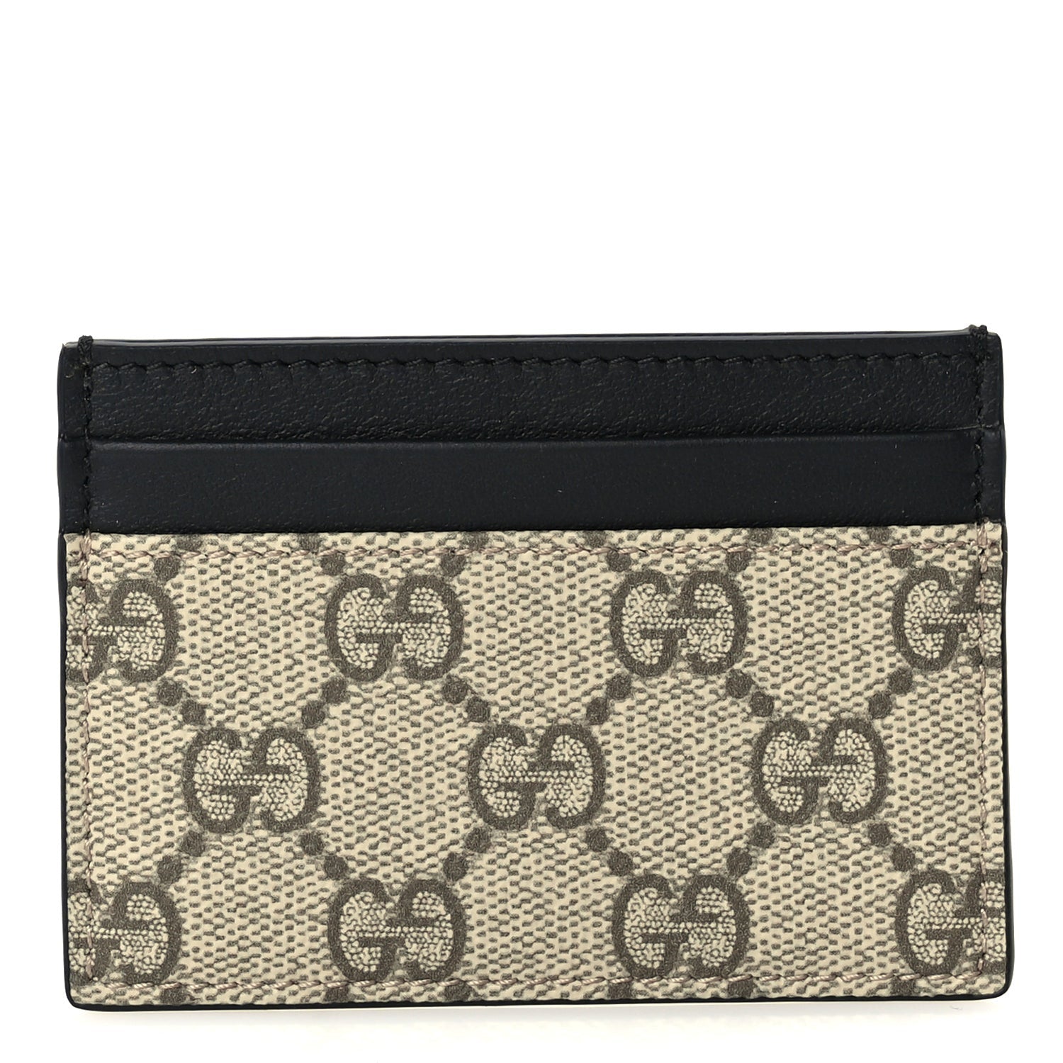 Gucci GG Supreme Monogram Calfskin Card Holder Beige Black 1 of 8