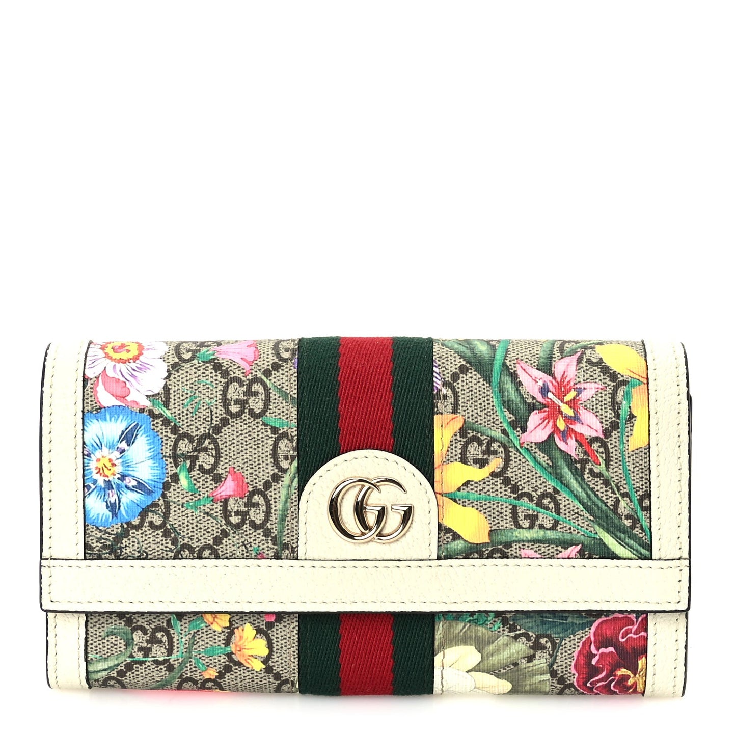 GG Supreme Monogram Flora Web Ophidia Continental Wallet White