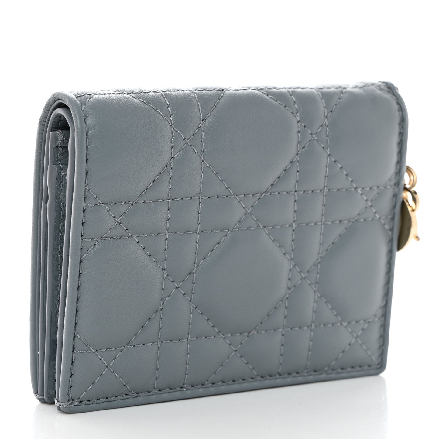 Lambskin Cannage Mini Lady Dior Wallet Cloud Blue