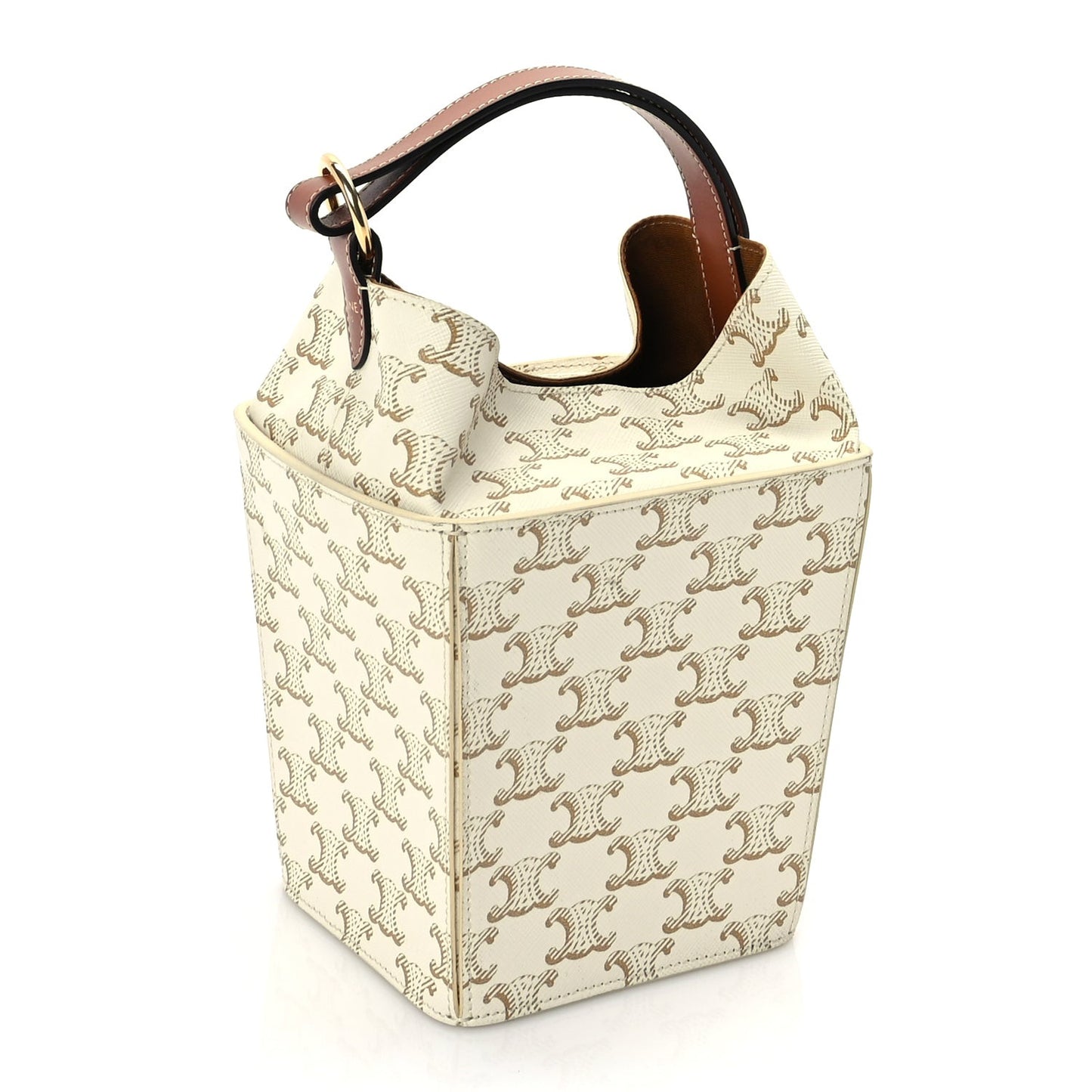 Triomphe Canvas Calfskin Strap Box Bag White