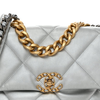 Chanel Metallic Goatskin Quilted Large Chanel 19 Flap Silver 8 of 12