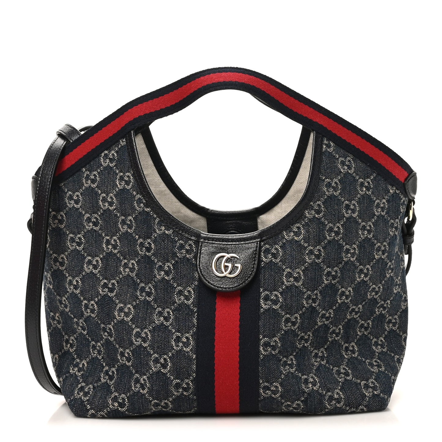 Denim GG Monogram Web Small Giglio Tote Blue White