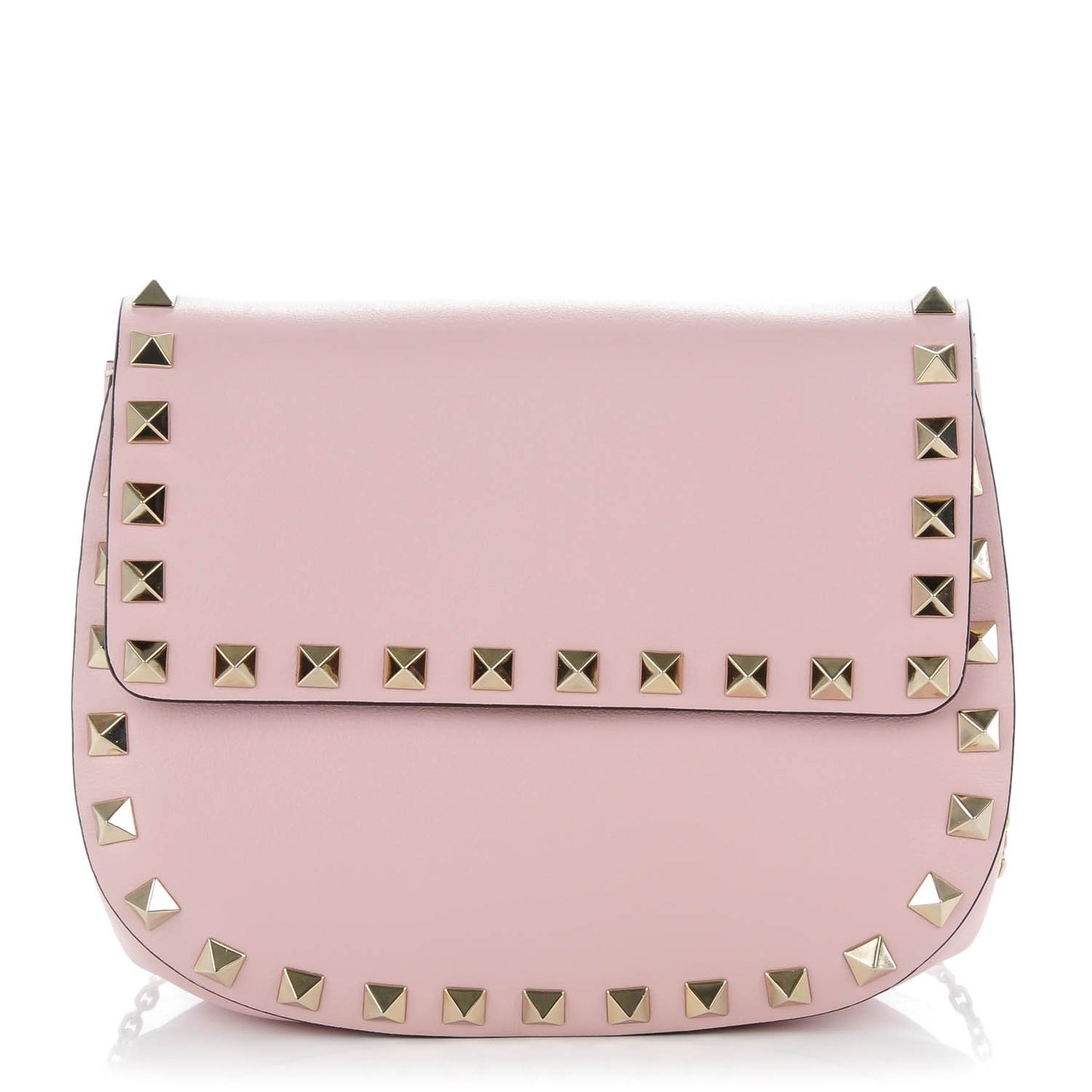 Calfskin Rockstud Crossbody Saddle Bag Water Rose