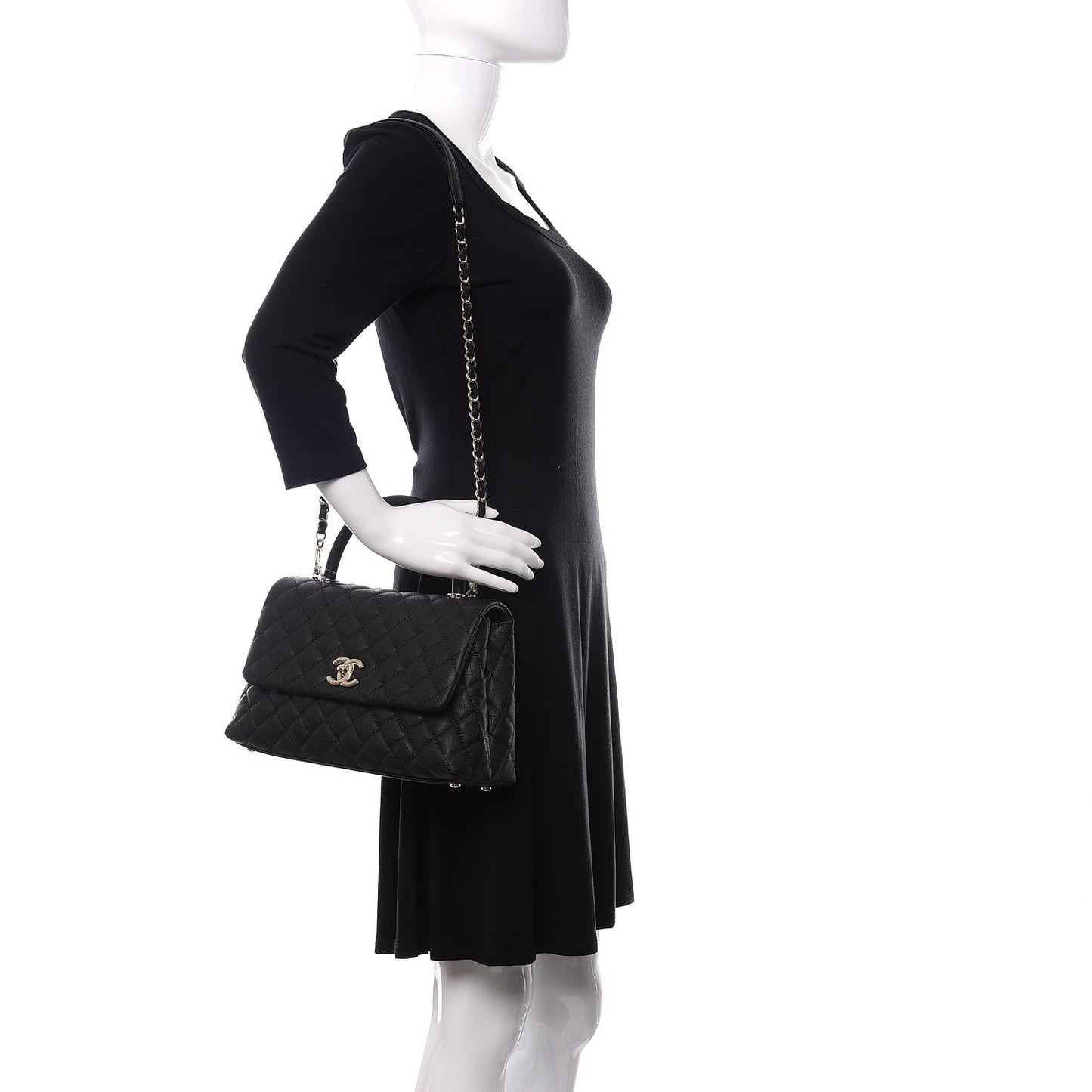 Caviar Quilted Small Coco Handle Flap Black