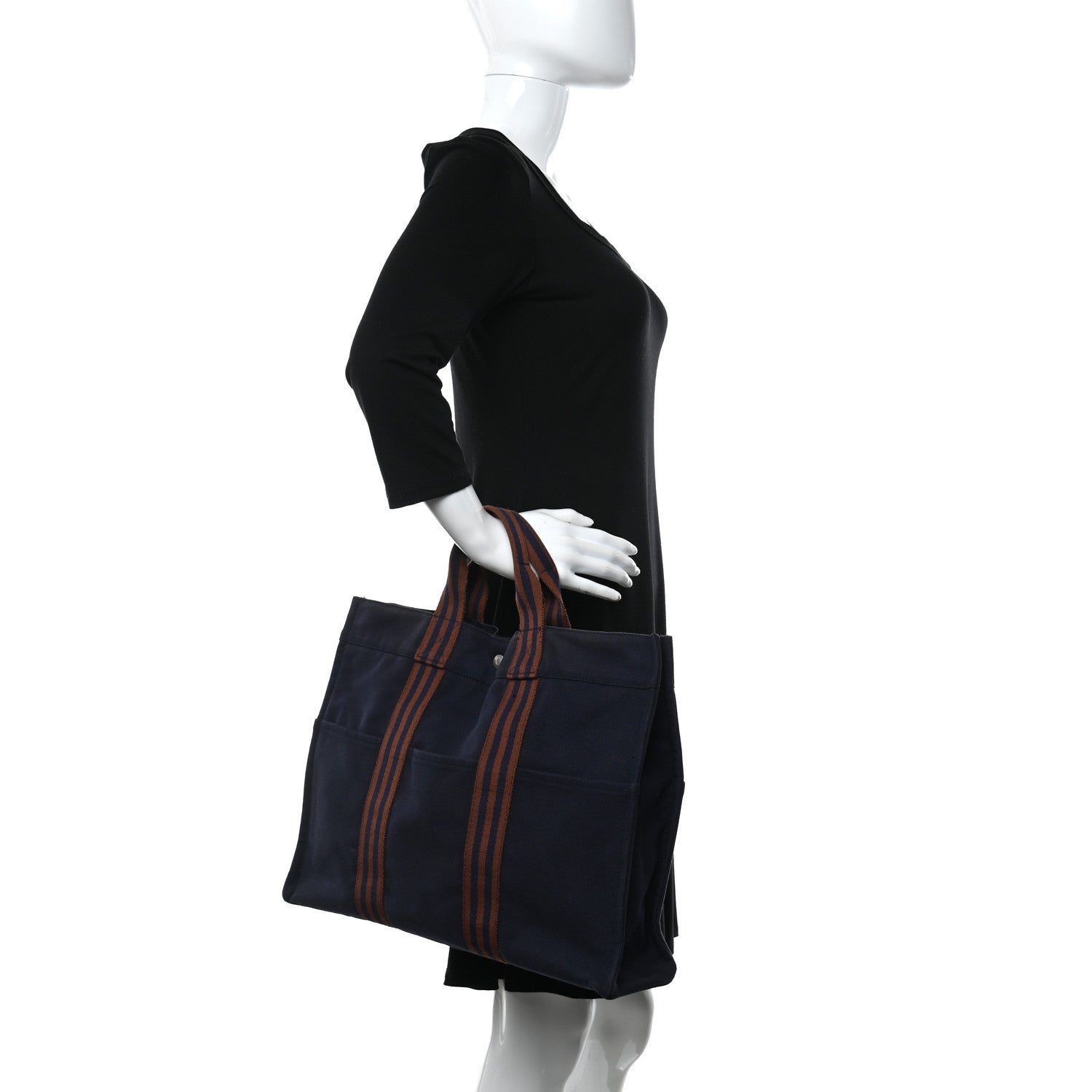 Hermes Canvas Fourre Tout MM Navy Brown 2 of 9