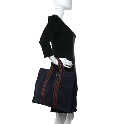 Hermes Canvas Fourre Tout MM Navy Brown 2 of 9