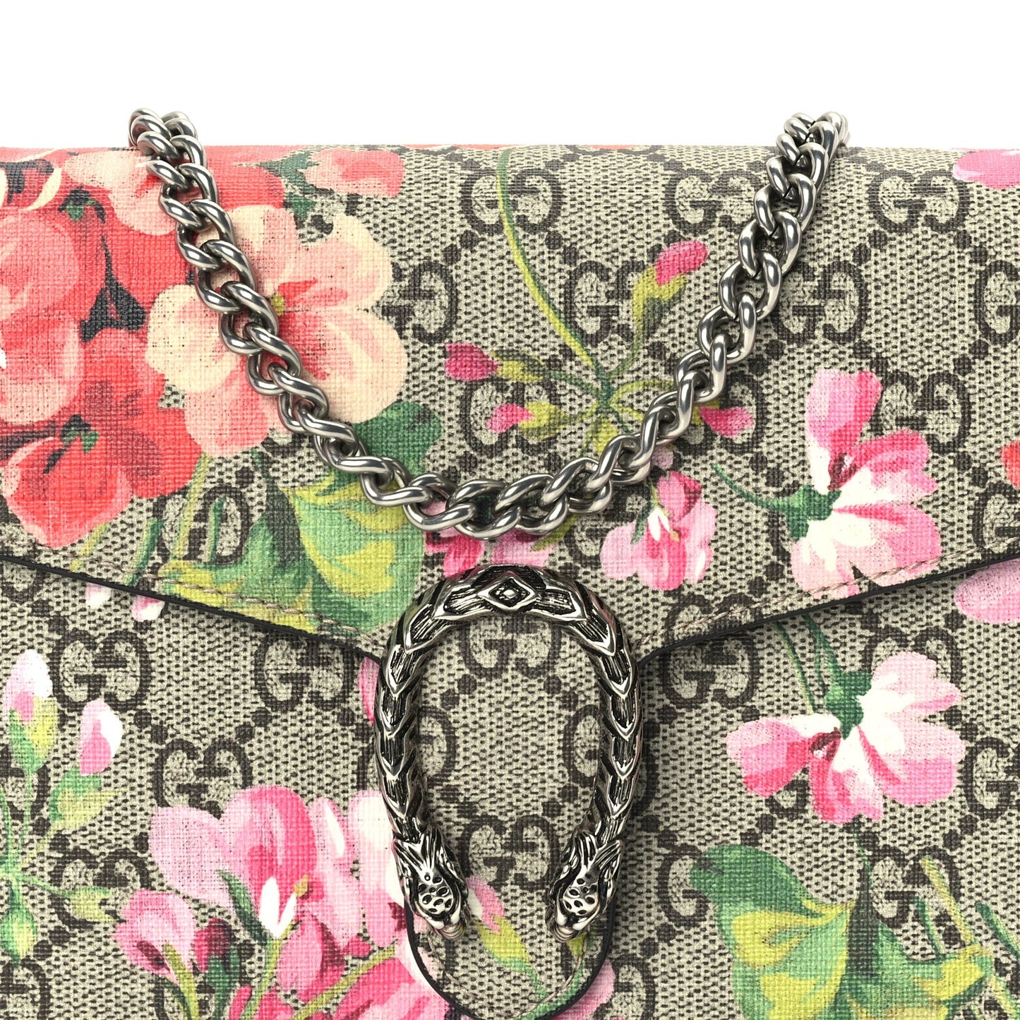 GG Supreme Monogram Blooms Mini Dionysus Chain Wallet Beige Multicolor Dry Rose