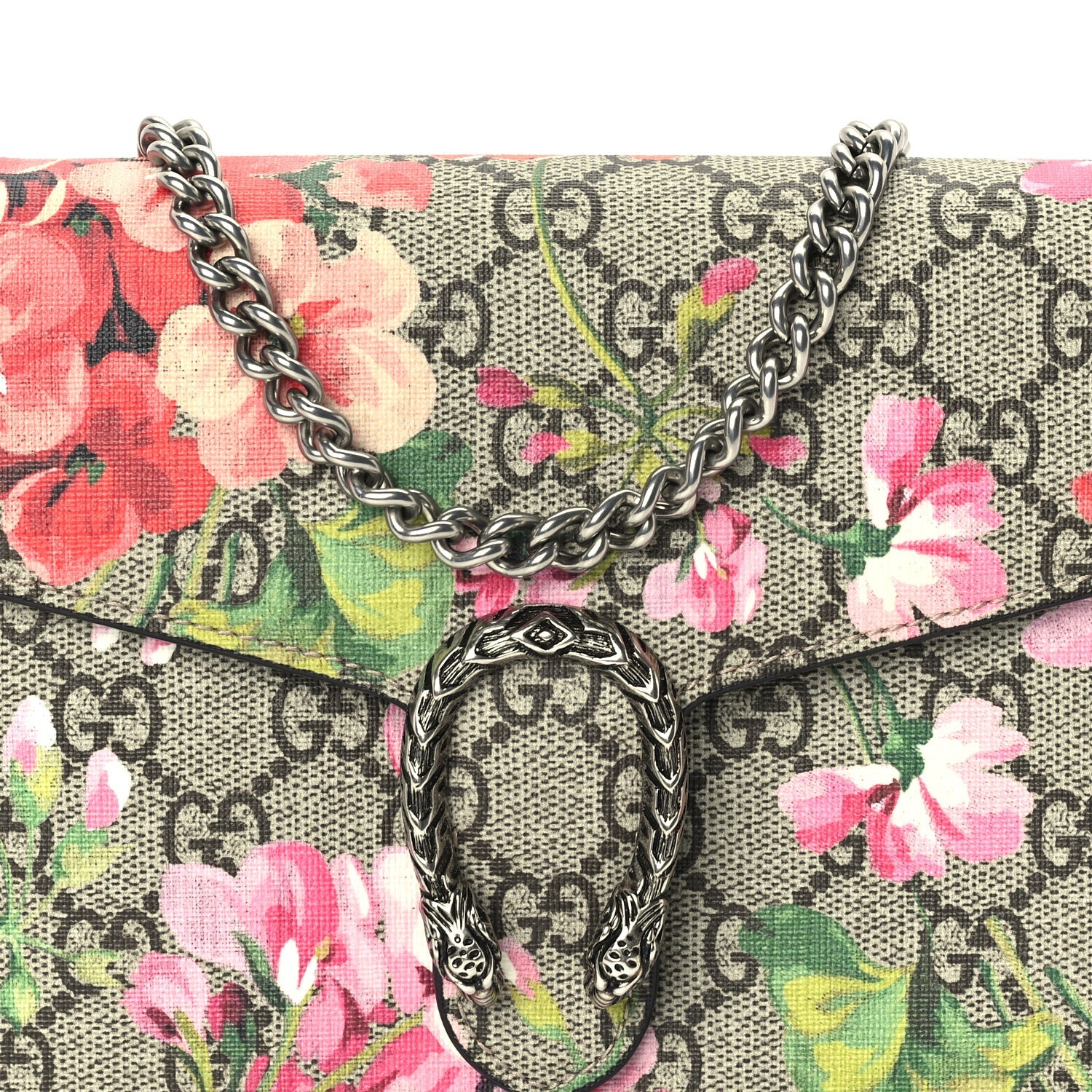 Gucci GG Supreme Monogram Blooms Mini Dionysus Chain Wallet Beige Multicolor Dry Rose 6 of 8