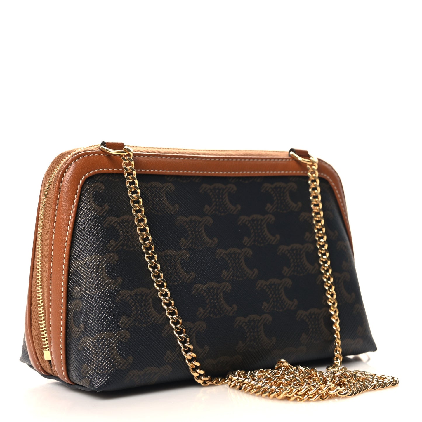 Triomphe Canvas Lambskin Clutch On Chain Tan