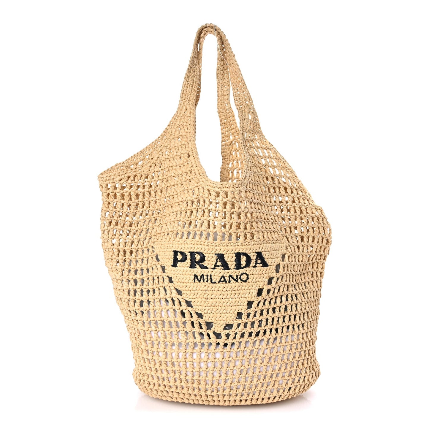 Yarn Raffia Effect Crochet Logo Embroidered Shopping Tote Bag Naturale