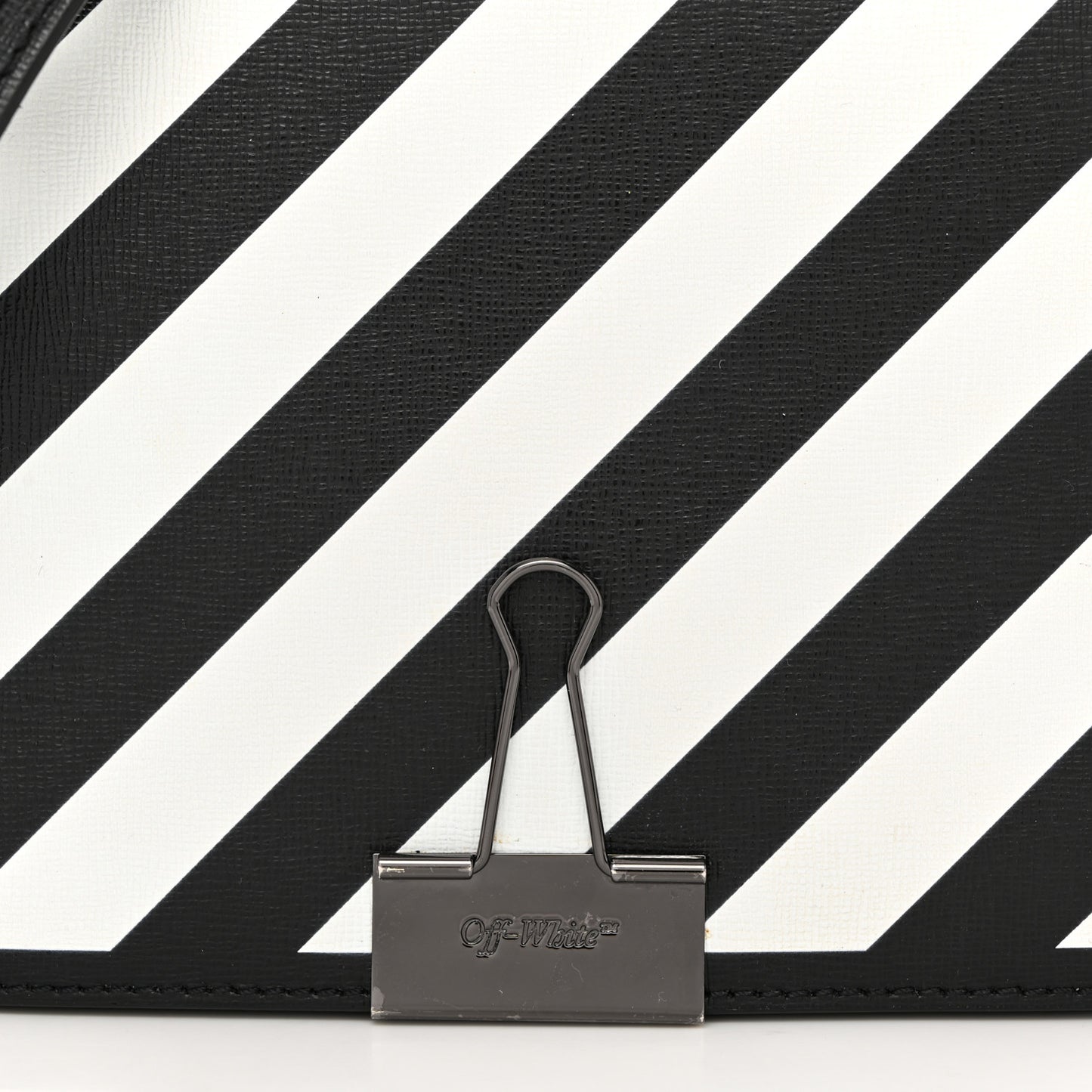 Saffiano Striped Diag Binder Clip Bag Black White