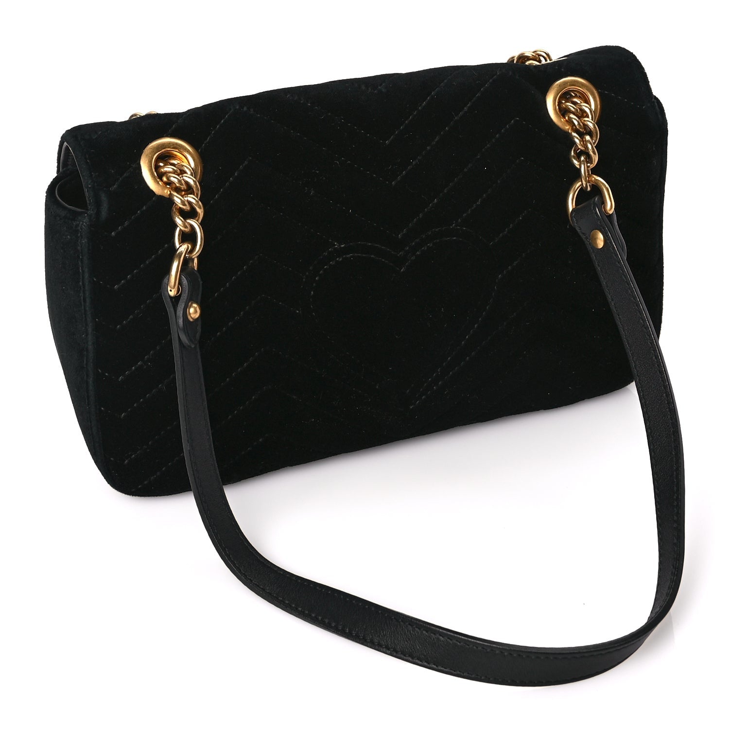 Gucci Velvet Matelasse Small GG Marmont Shoulder Bag Black 2 of 9