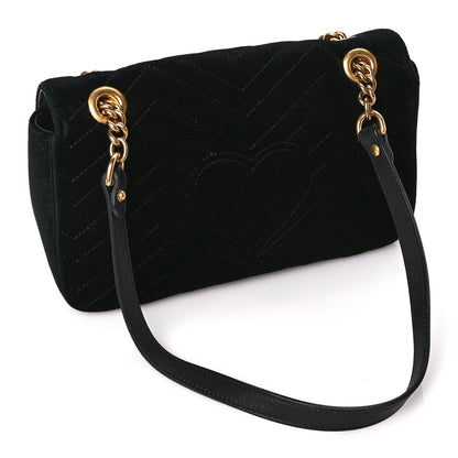 Gucci Velvet Matelasse Small GG Marmont Shoulder Bag Black 2 of 9
