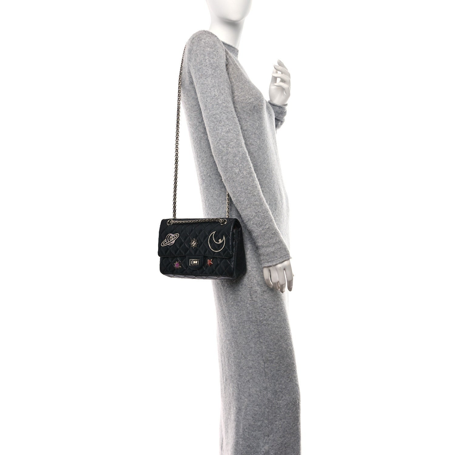 Chanel Aged Calfskin Space Charms 2.55 Reissue 225 Flap Black 2 of 7