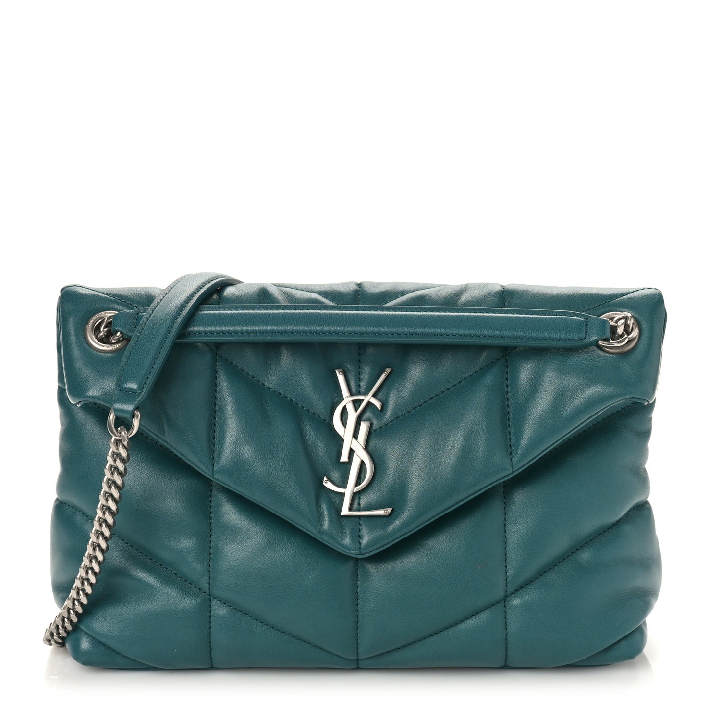 Lambskin Quilted Small Loulou Puffer Monogram Chain Satchel Vert Canard