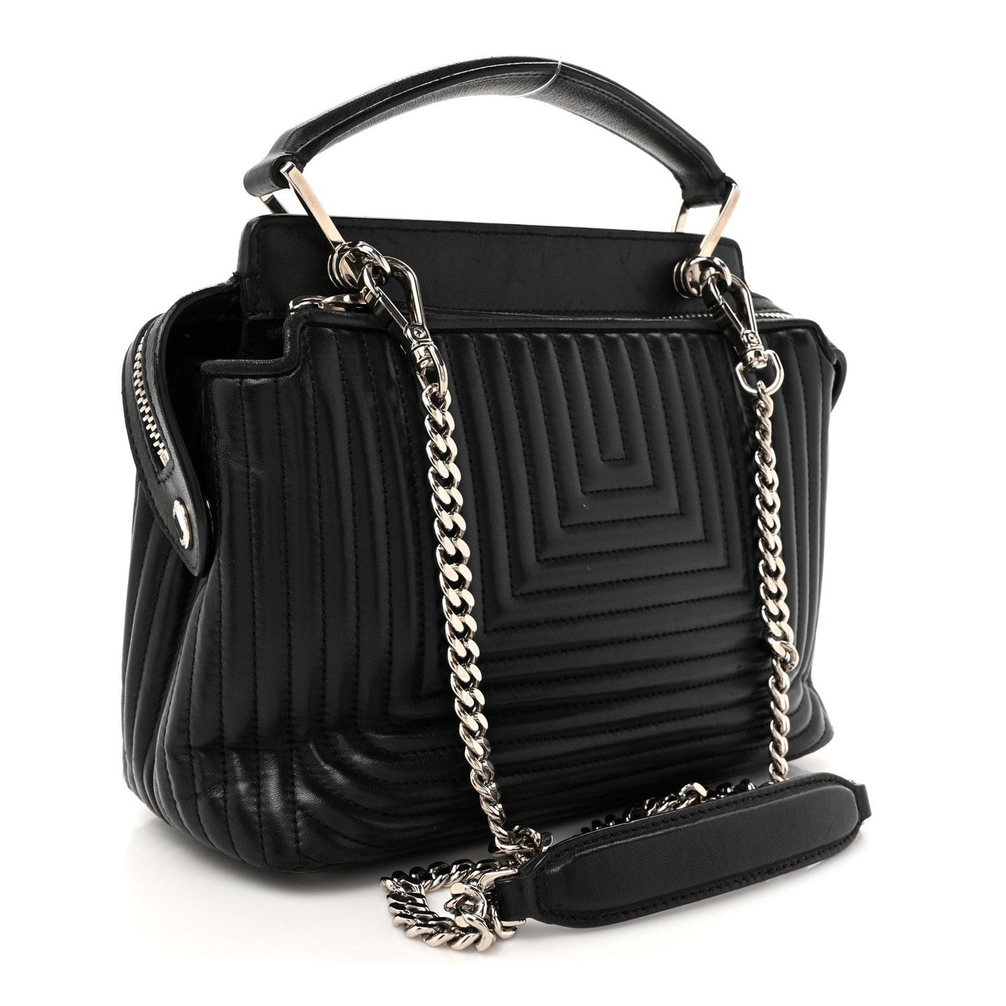 Shiny Nappa Trapuntata Chain Small DotCom Click Chain Satchel Black