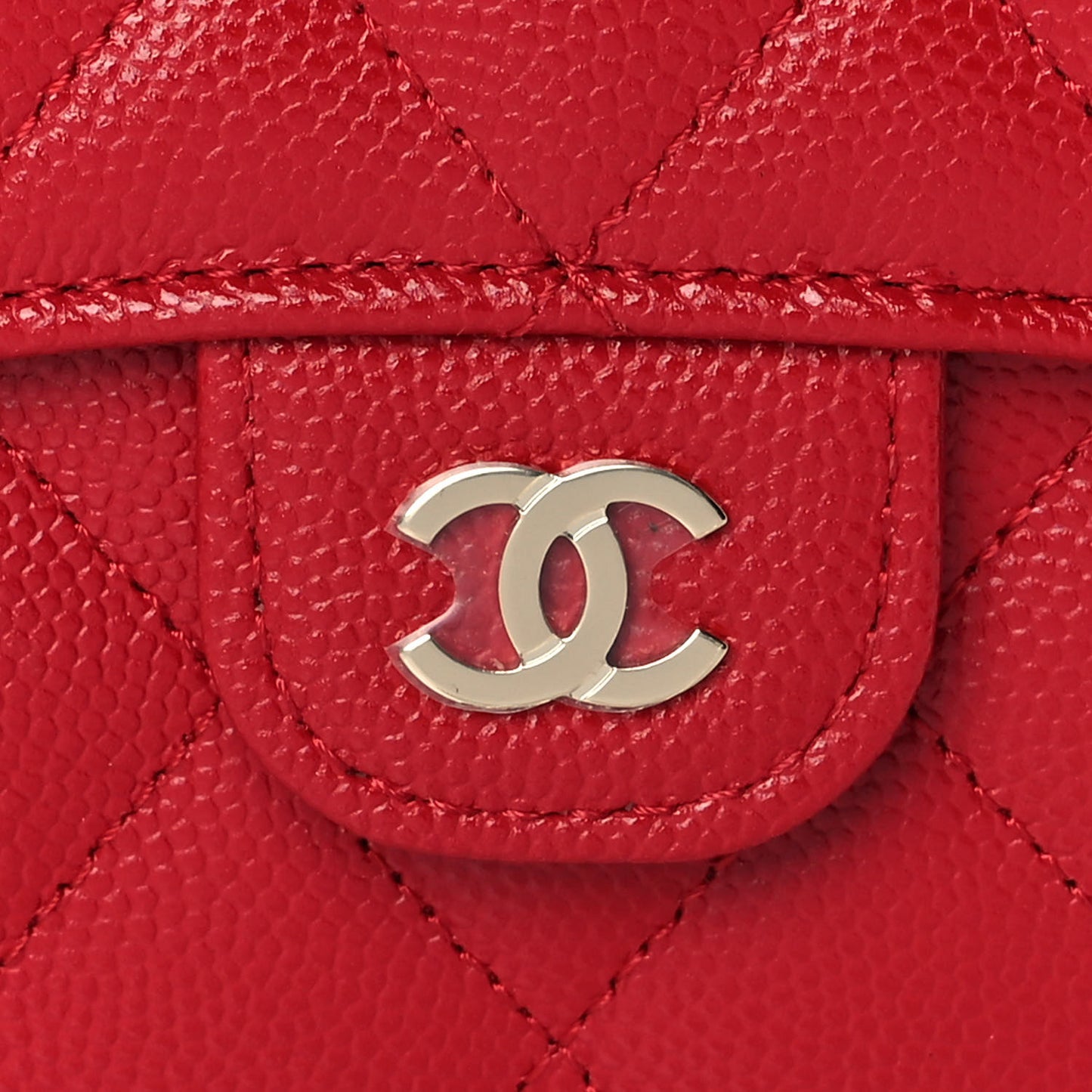 Caviar Quilted Compact Flap Wallet Red