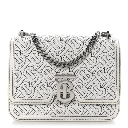 Burberry Calfskin Monogram Embossed Small TB Chain Bag Optic White 1 of 9
