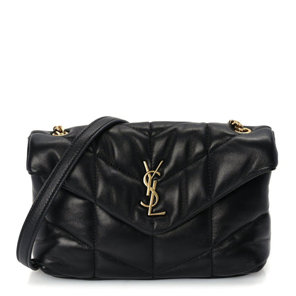 Saint Laurent Lambskin Quilted Toy Loulou Puffer Monogram Chain Satchel Black 1 of 8