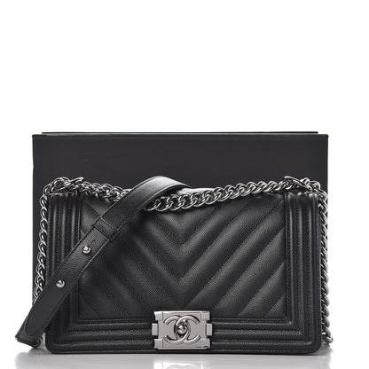 Chanel Caviar Chevron Quilted Medium Boy Flap Black 8 of 8