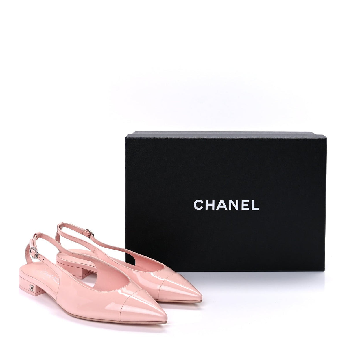 Patent Calfskin Cap Toe Slingback Flats 37.5  Light Pink