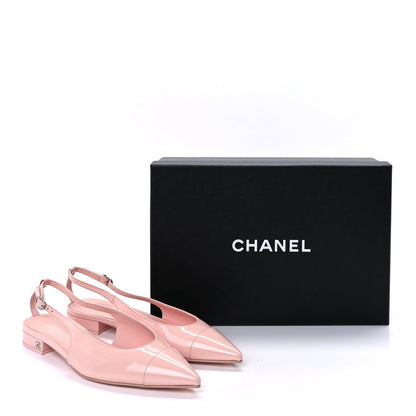 Chanel Patent Calfskin Cap Toe Slingback Flats 37.5  Light Pink 10 of 10