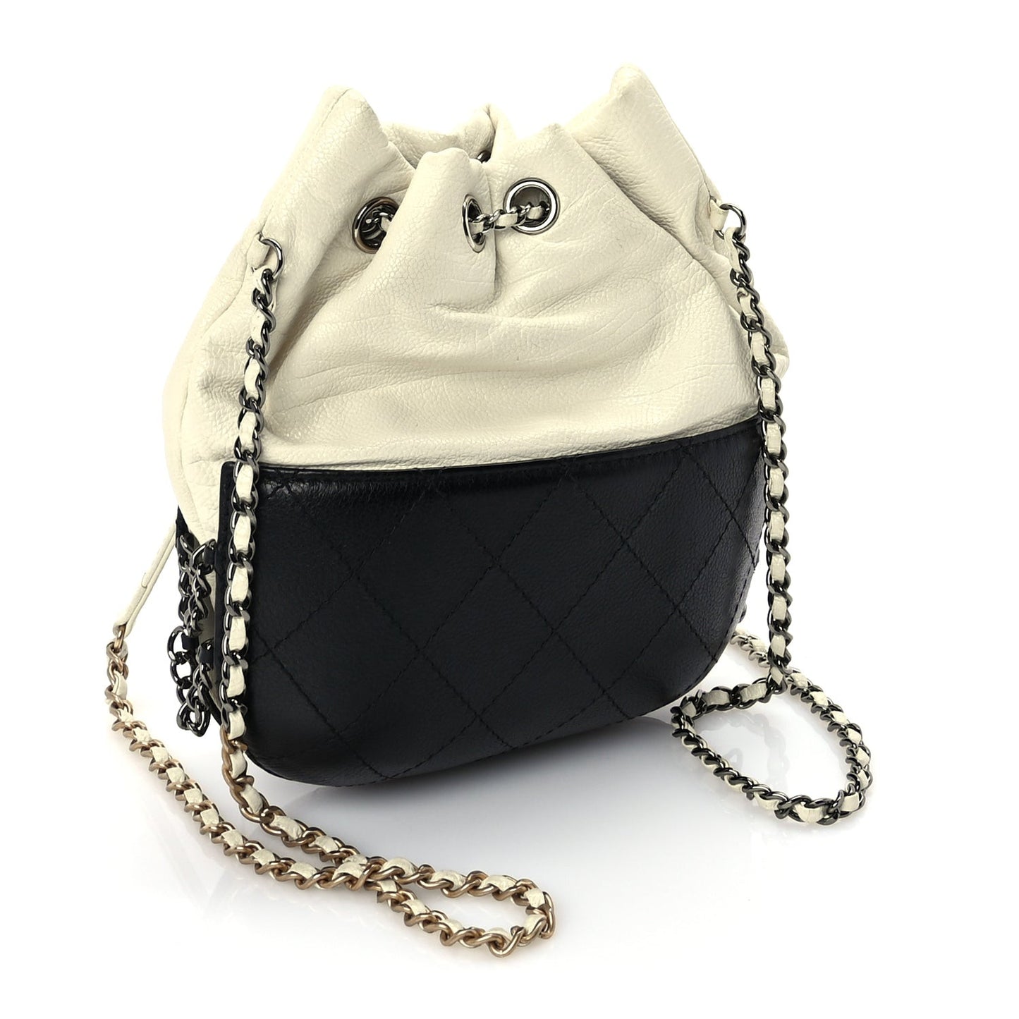 Aged Calfskin Quilted Small Gabrielle Bucket White Black