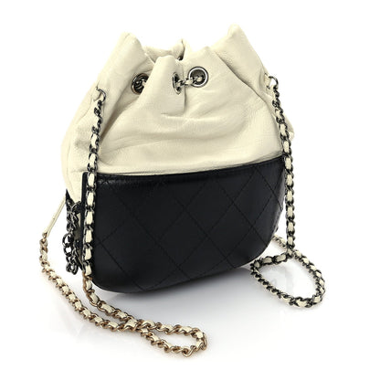 Chanel Aged Calfskin Quilted Small Gabrielle Bucket White Black 2 of 9