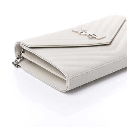 Saint Laurent Grain De Poudre Matelasse Chevron Monogram Chain Wallet Optical White 5 of 9