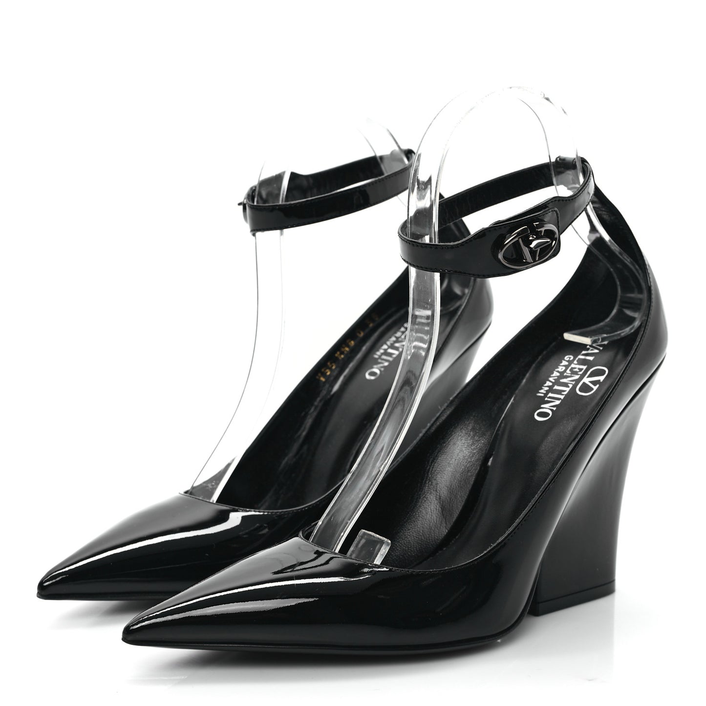 Patent Vlogo Plaque Ankle Strap 105mm Pumps 38 Black