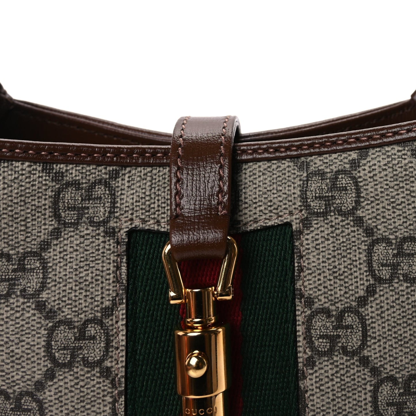 GG Supreme Monogram Azalea Calfskin Web Mini Jackie 1961 Hobo Beige Ebony Brown Sugar