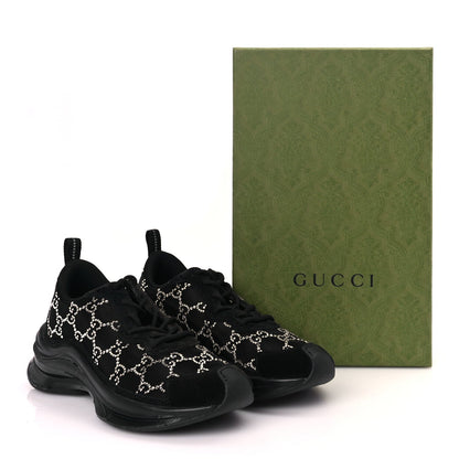 Gucci Mesh Crystal Suede GG Monogram Womens  Run Sneakers 36 Black Silver 8 of 8