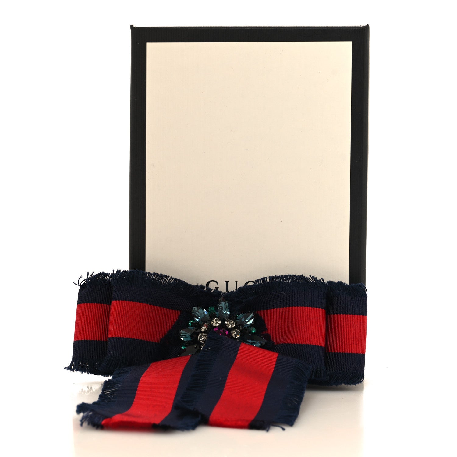 Gucci Grosgrain Web Crystal Bow Brooch Blue Red 4 of 4