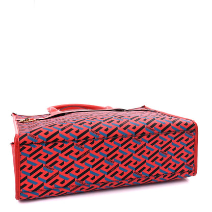 Versace Coated Canvas Calfskin La Greca Signature Tote Bag  Blue Red 3 of 8