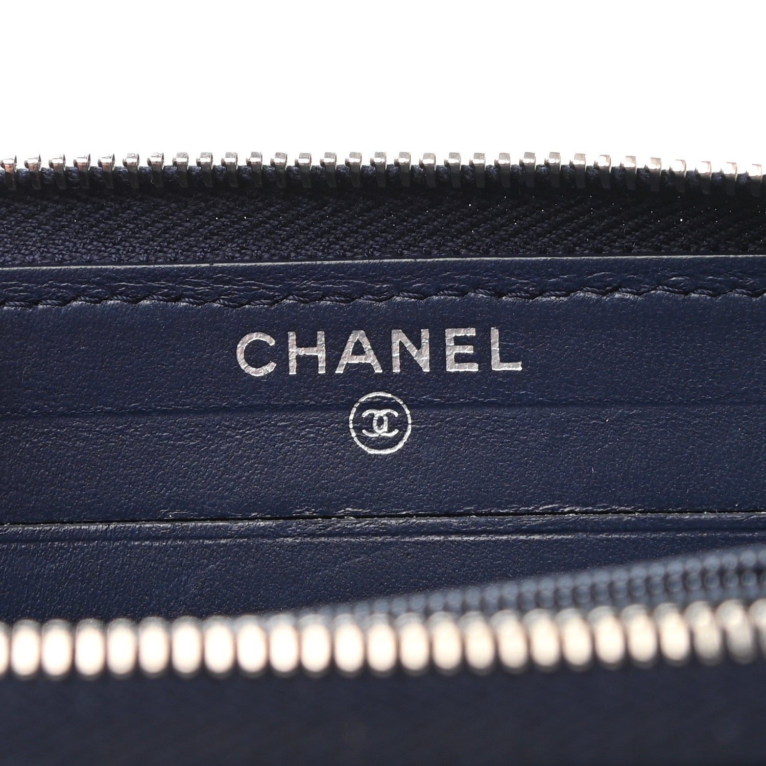 Chanel Lambskin Camellia Embossed Medium Zip Around Wallet Navy 6 of 8