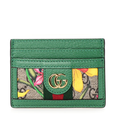 Gucci G Supreme Monogram Flora Web Ophidia Card Holder Green 1 of 7