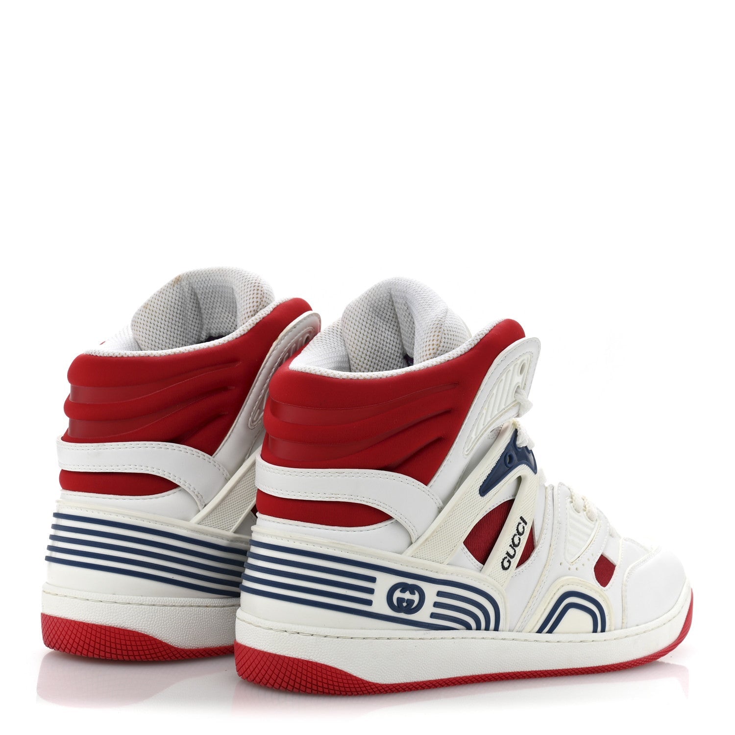 Gucci Demetra GG Supreme Monogram Mens Basket High Top Sneakers 11 Great White Red Blue 5 of 7