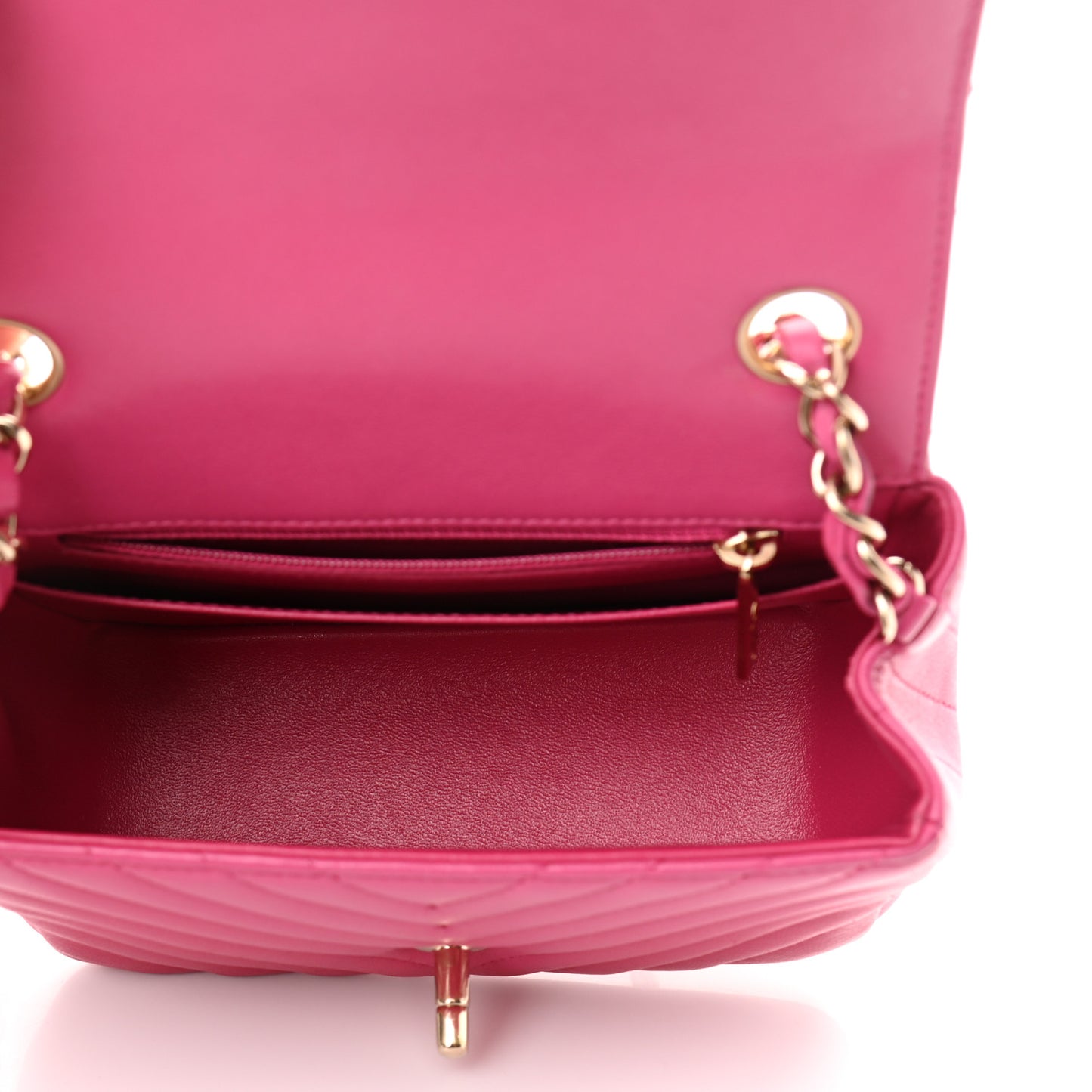 Lambskin Chevron Quilted Mini Square Flap Fuchsia