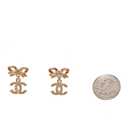 Chanel Crystal CC Bow Drop Earrings Gold 2 of 4