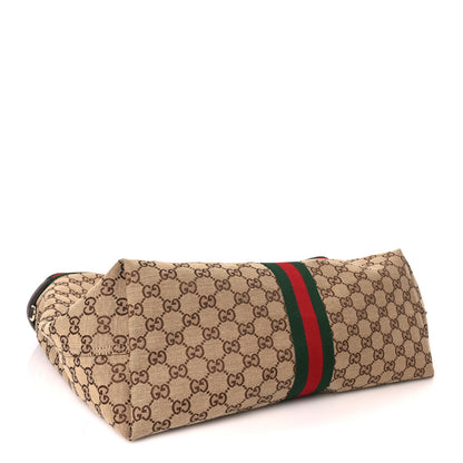 Gucci GG Supreme Monogram Web Large Giglio Tote Beige Dark Brown 4 of 9