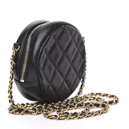 Chanel Lambskin Quilted Studded Round Clutch With Chain Black 3 of 12