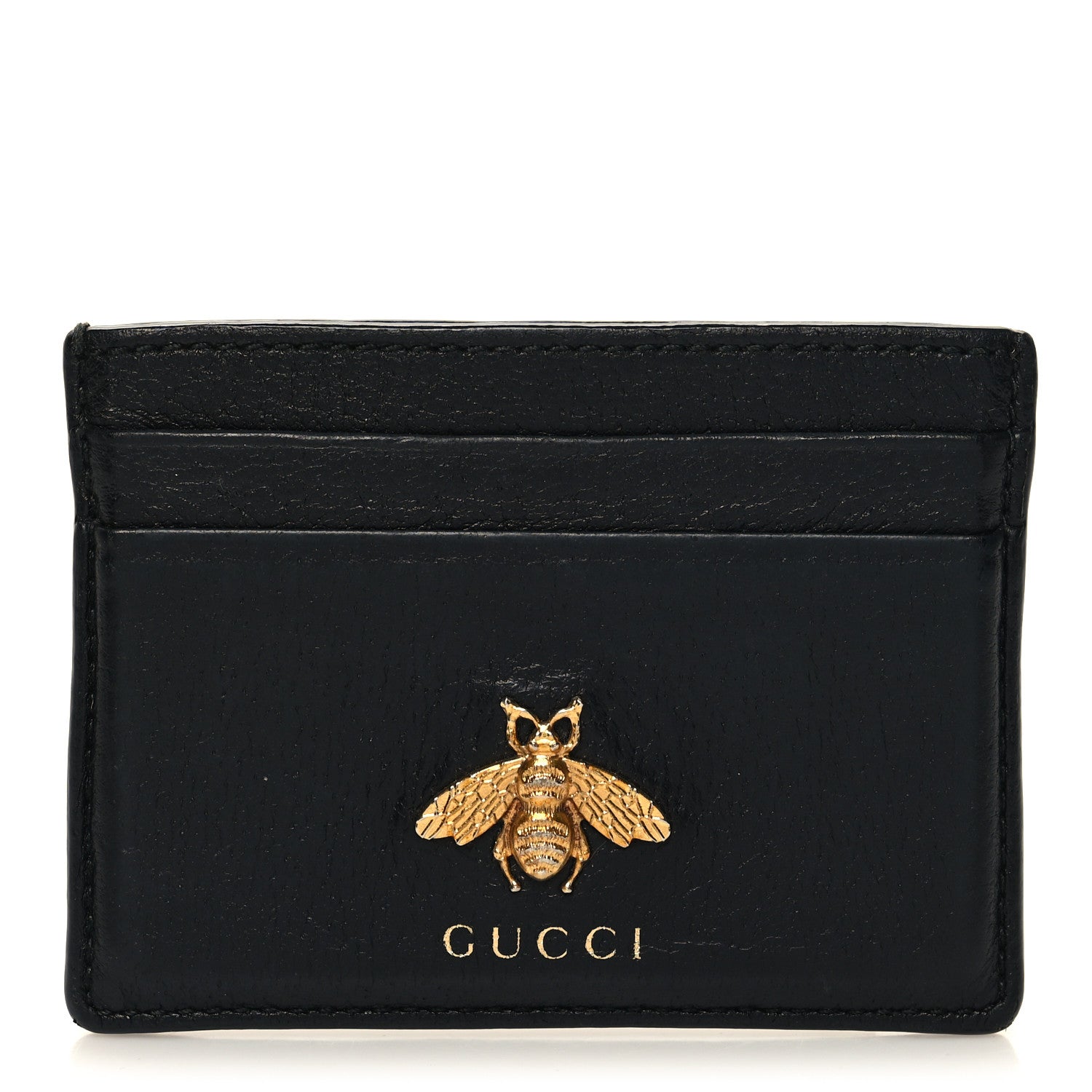 Gucci Pebbled Calfskin Animalier Card Holder Black 1 of 9
