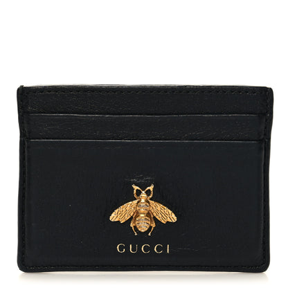 Gucci Pebbled Calfskin Animalier Card Holder Black 1 of 9
