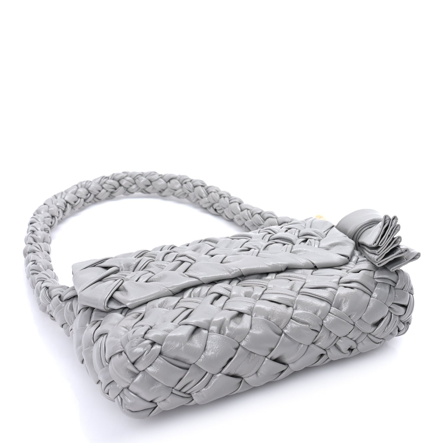 Bottega Veneta Calfskin Foulard Intreccio Kalimero Città Shoulder Bag Grey 3 of 7
