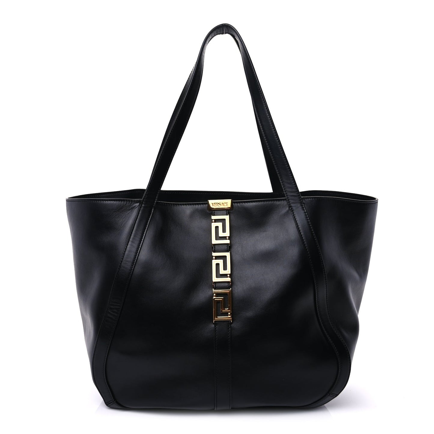 Calfskin Greca Goddess Tote Bag Black