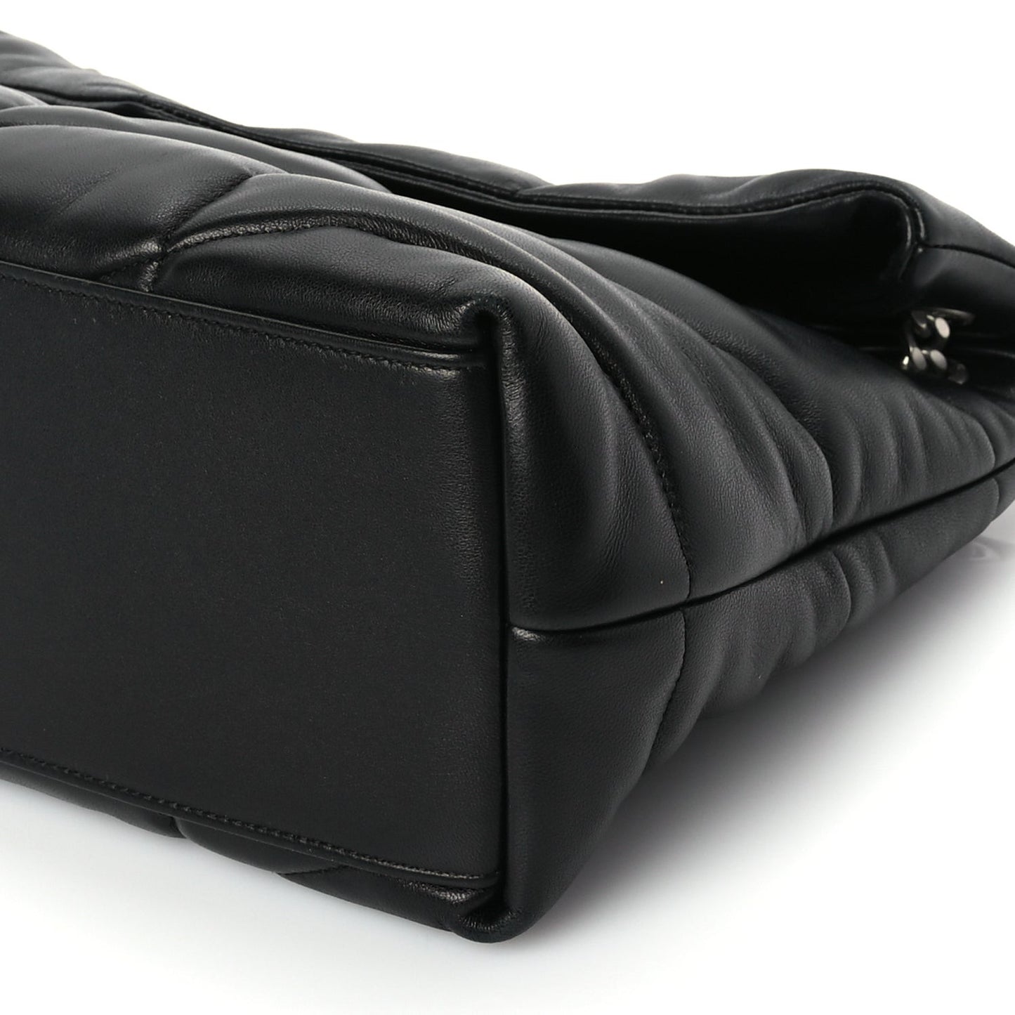 Lambskin Quilted Medium Loulou Puffer Monogram Chain Satchel Black