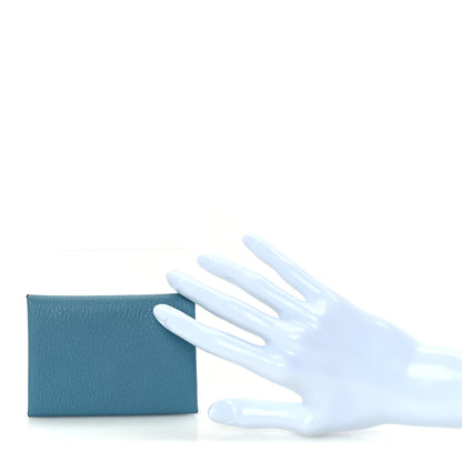 Hermes Chevre Chamkila Calvi Duo Card Case Blue Jean 2 of 6