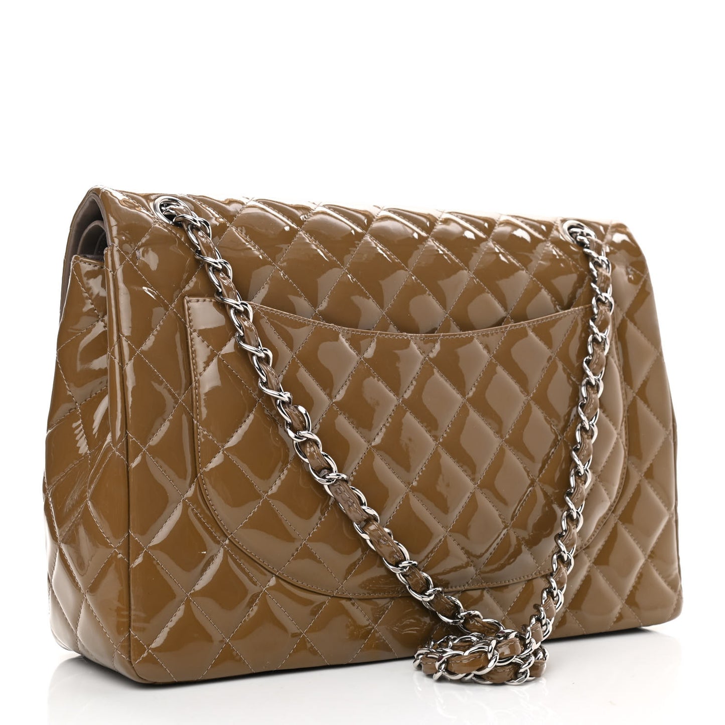 Patent Calfskin Quilted Maxi Double Flap Grey