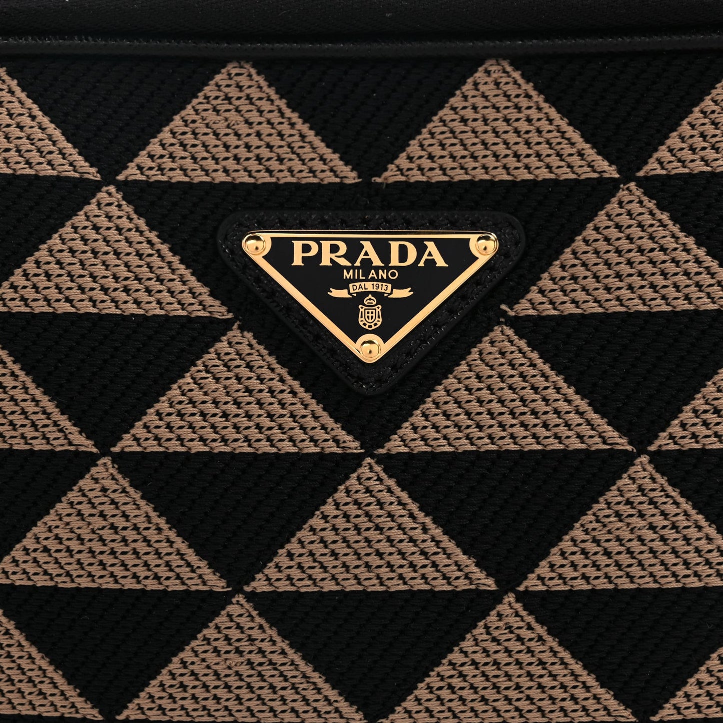 Jacquard Saffiano Triangolo Symbole Embroidered Medium Shoulder Bag Black Corda