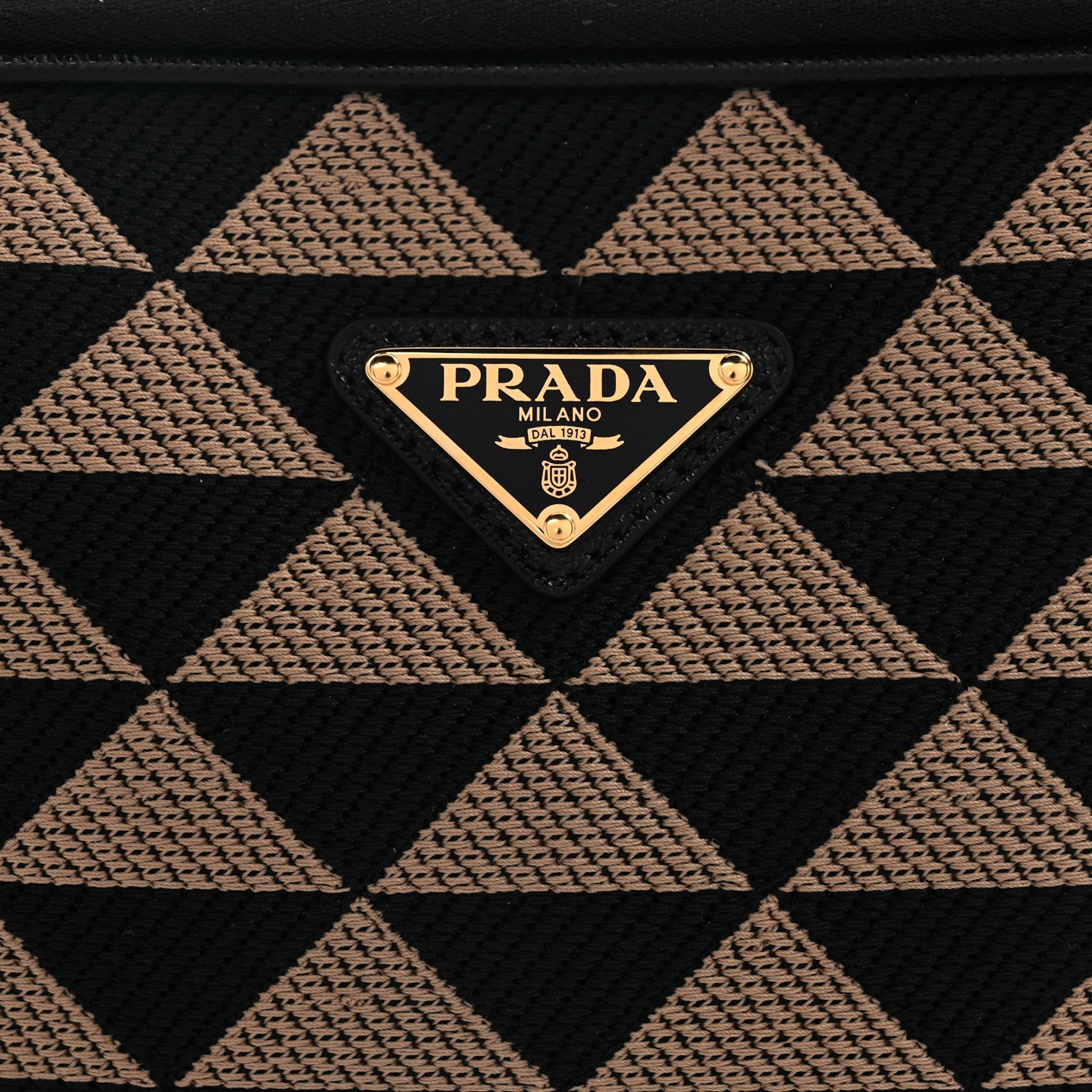 Prada Jacquard Saffiano Triangolo Symbole Embroidered Medium Shoulder Bag Black Corda 6 of 8